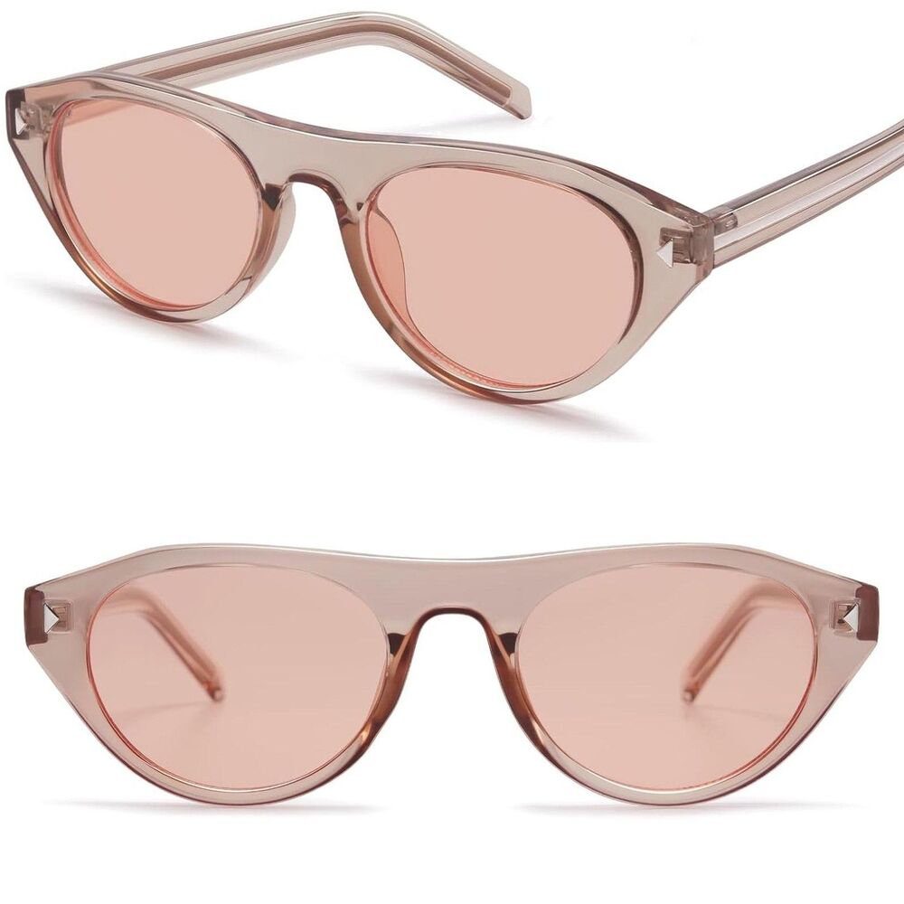 Women's Pink Narrow Oval Cat Eye Retro 90s Lightweight Chic Fashion Sunglasses